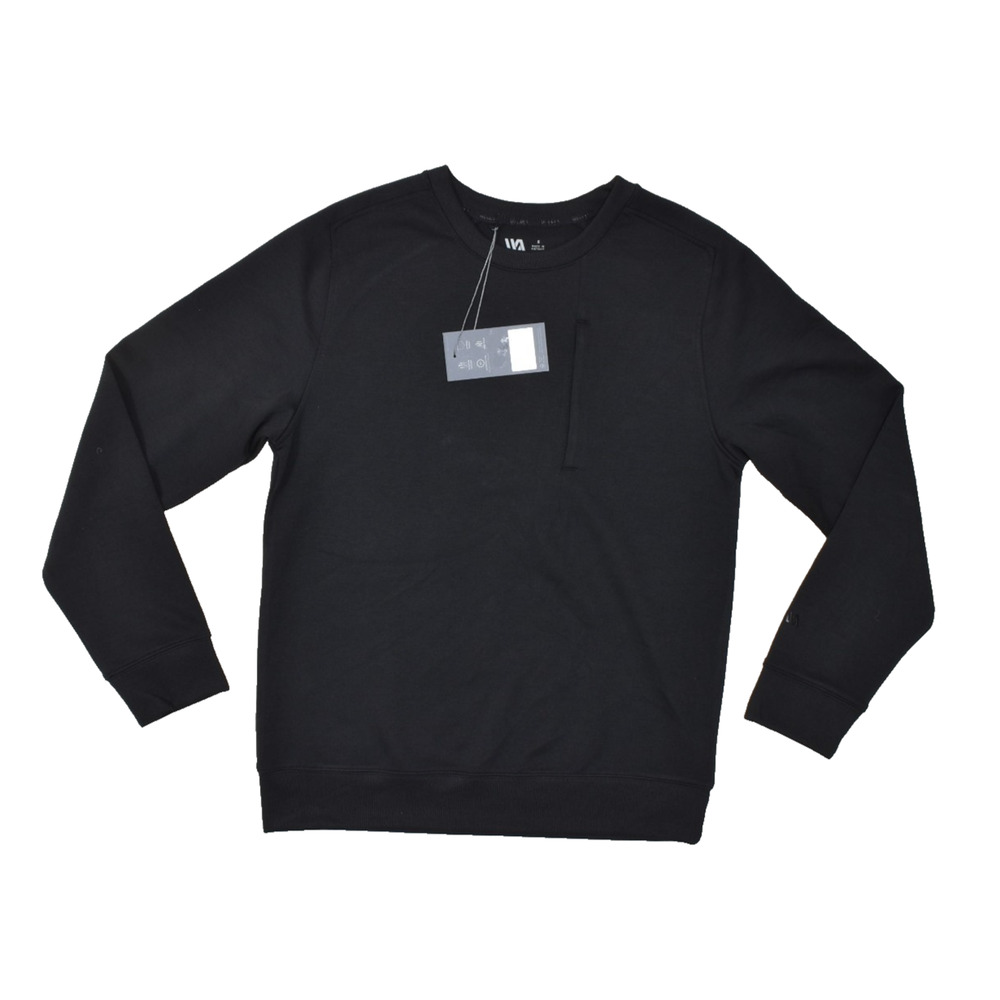 VRST MENS PINNACLE FLEECE CREW NECK SWEATER PURE BLACK LONG SLEEVE Size S NEW